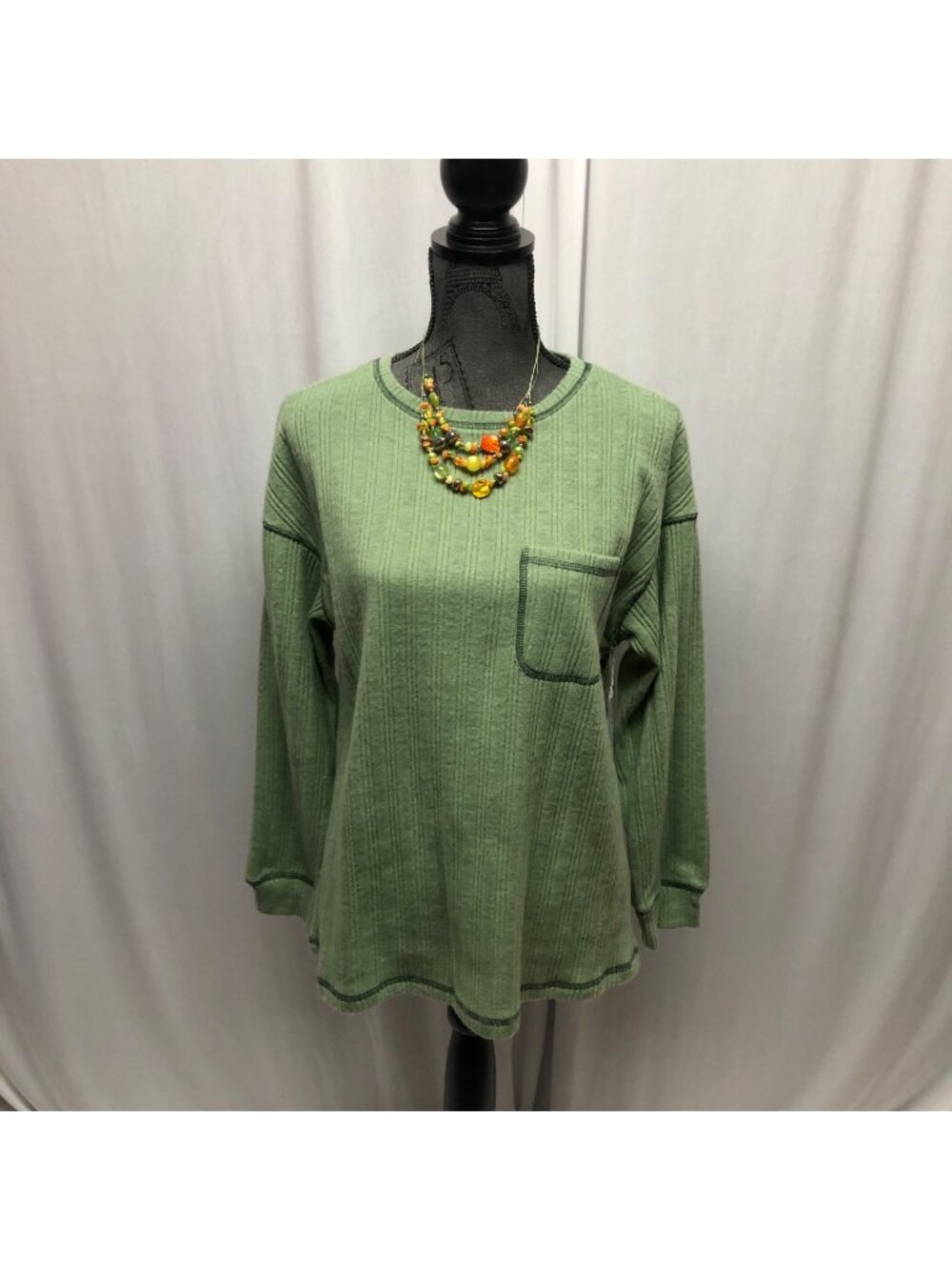 Green Ribbed Long Sleeve Knit Top Womens Small Size Soft Comfy Sweater NEW